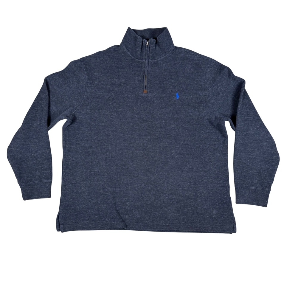 Polo Ralph Lauren Mens Large Gray Cotton Quarter Zip Pullover Sweater Pony Logo